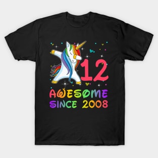 Awesome Since 2008 Birthday Unicorn Dabbing Gift 12 Years Old T-Shirt